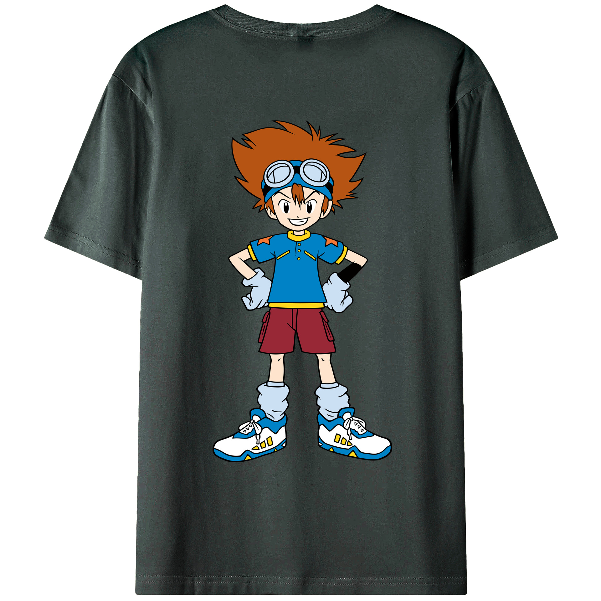 （画像用） Digimon デジタルモンスター/デジモン 綿100％ メンズ半袖Tシャツ（バックプリント） 通気性